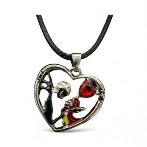 Heart Pendant Necklace with Red Gemstone